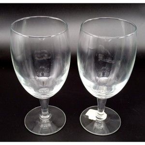 Pier 1 Clear Water Wine Goblet Glasses Stemmed Set of Two 7" Elegant Barware